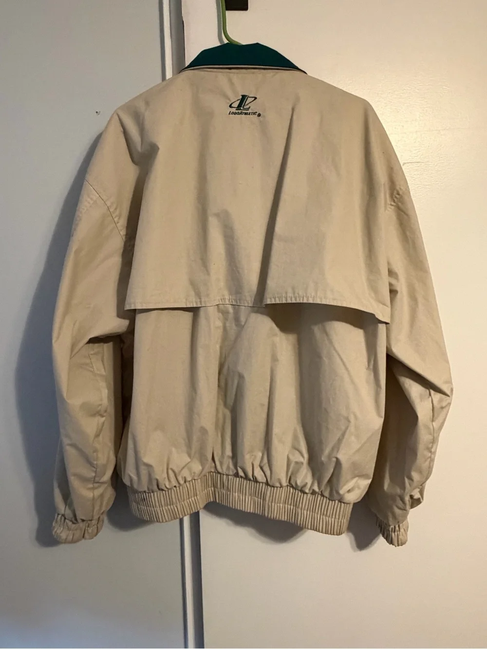 Authentic Original Vintage Style Beige Windbreaker with Green Collar